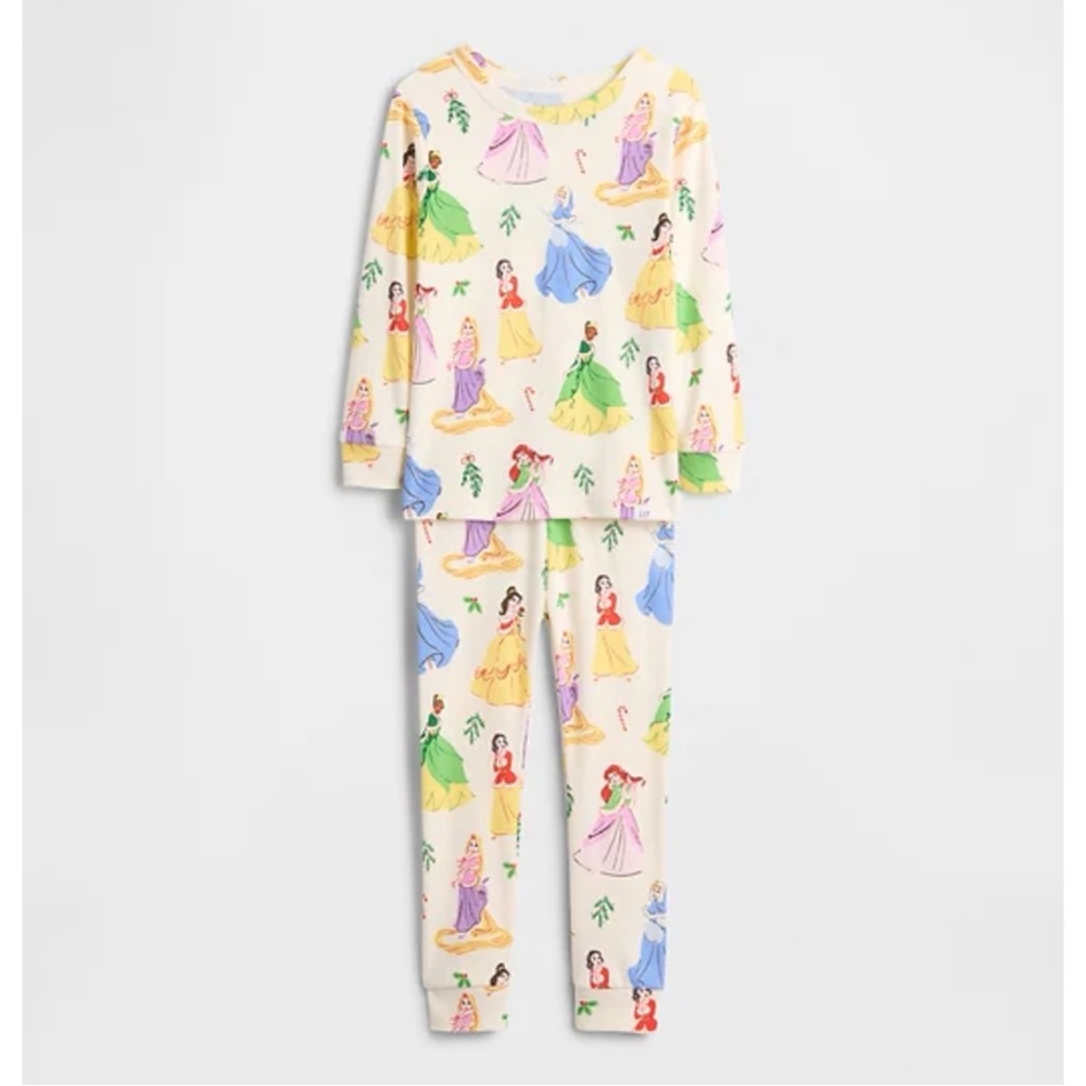 Gap × Disney White Multicolor Organic Brushed Cotton Princess 2-Pc Pajama Set 3